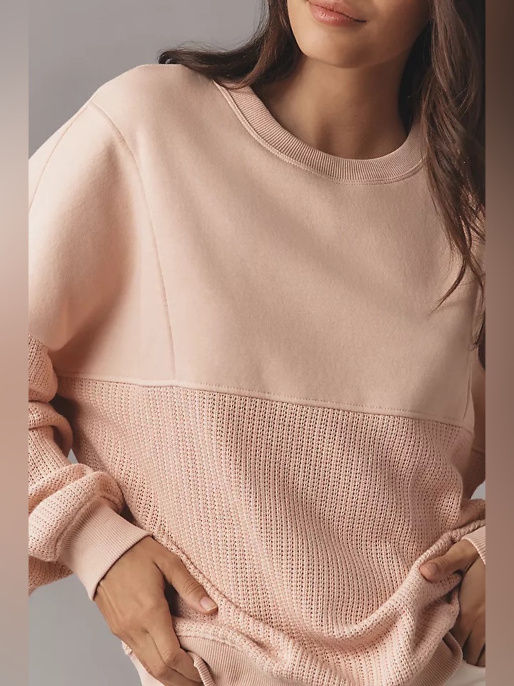 Anthropologie Pilcro Pink Mixed Rib Sweatshirt Size XXS - Picture 2 of 8